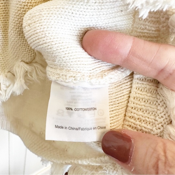 Tory Burch Women’s Baja Mixed Knit Hoodie Cream Tassel V Neck Pullover Sweater S - Picture 10 of 14